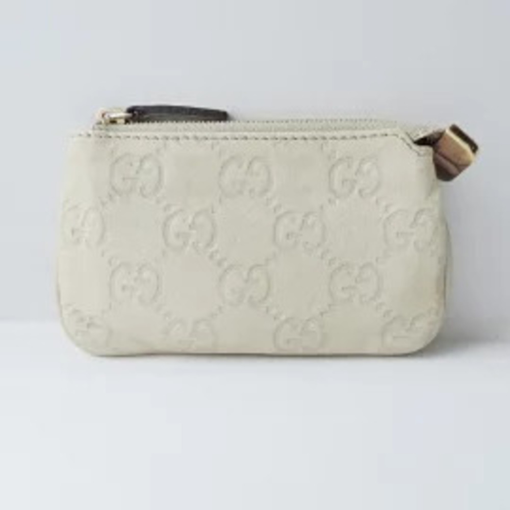 Gucci Guccissima coin case Wallet Key Ring Ivory White Leather